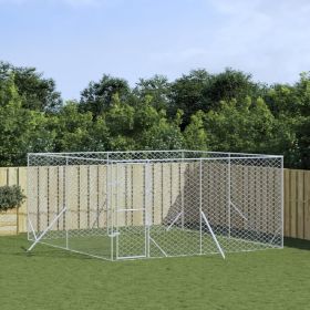 Outdoor Dog Kennel Silver 13.1'x13.1'x6.6' Galvanized Steel