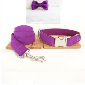 Pet bow tie Solid dog collar bow accessories (Option: Purple Cset-M)