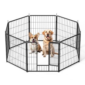 Dog Playpen Indoor Outdoor, 24" Height 8 Panels Fence with Anti-Rust Coating, Metal Heavy Portable Foldable Dog Pen for Large (Color: as Pic)