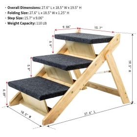 Wood Pet Stairs/Pet Steps - Foldable 3 Levels Dog Stairs & Ramp Perfect for Beds and Cars - Portable Dog/Cat Ladder Up to 110 Pounds (Main Color: Yellow+Grey, Main Material: Metal & Wood)