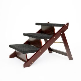 Wood Pet Stairs/Pet Steps - Foldable 3 Levels Dog Stairs & Ramp Perfect for Beds and Cars - Portable Dog/Cat Ladder Up to 110 Pounds (Main Color: Black+Brown, Main Material: Metal & Wood)